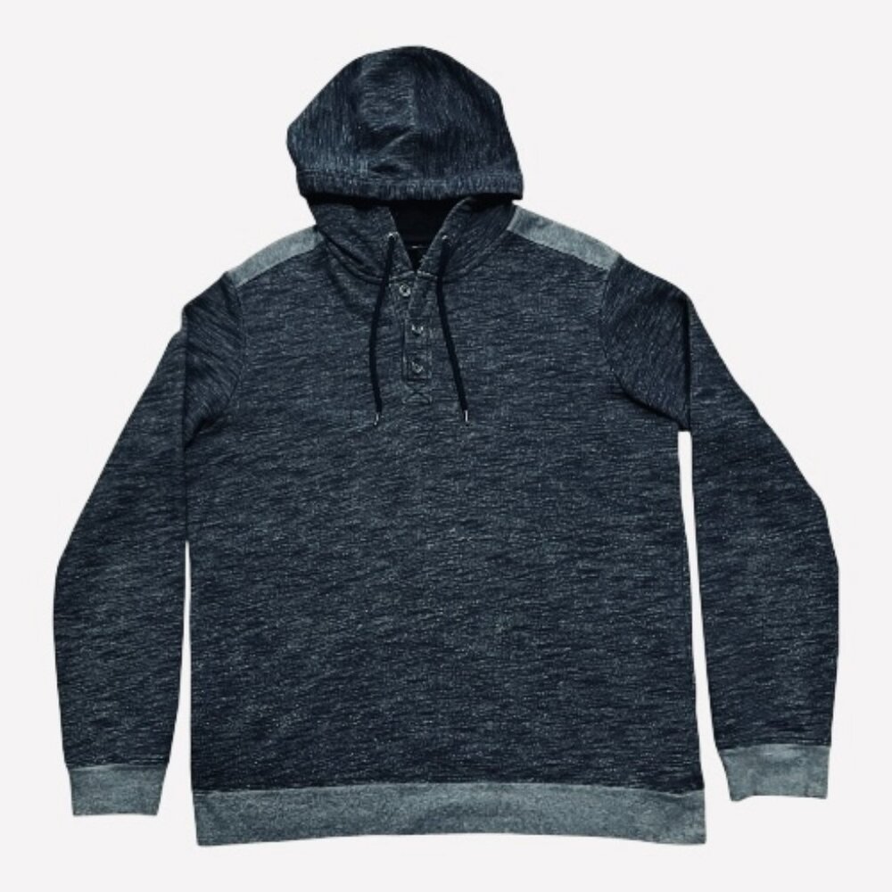 Marc Anthony Men's Dark Gray 1/4 Button Drawstring Hoodie Long Sleeve Size XL